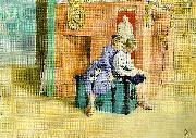 Carl Larsson tre om en bok-kersti och esbjorn samt muff oil painting on canvas